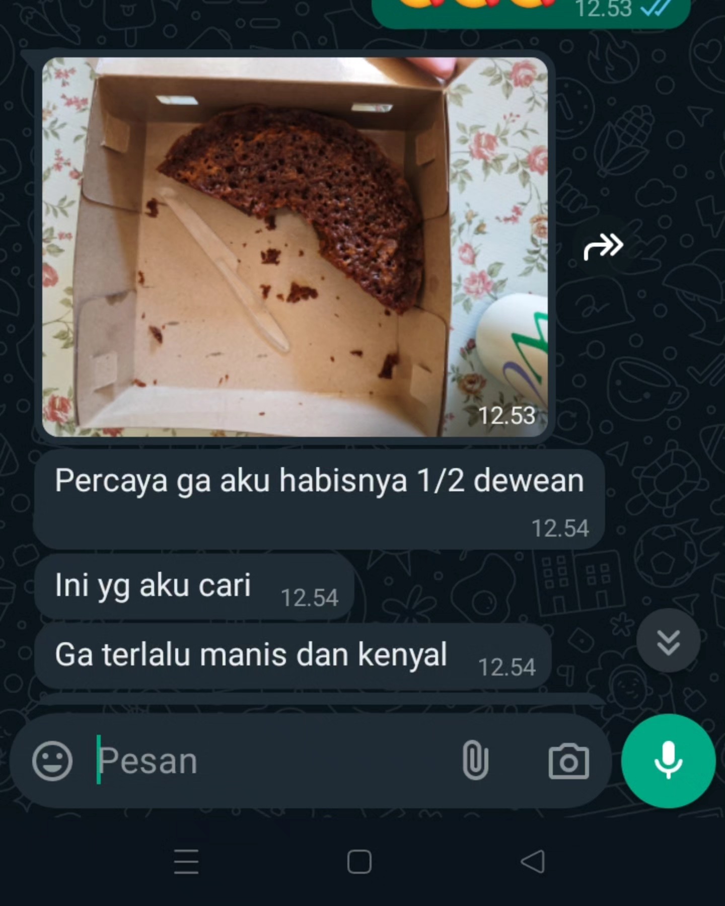 Screenshot testimoni pelanggan tentang pesanan Nabila Shop