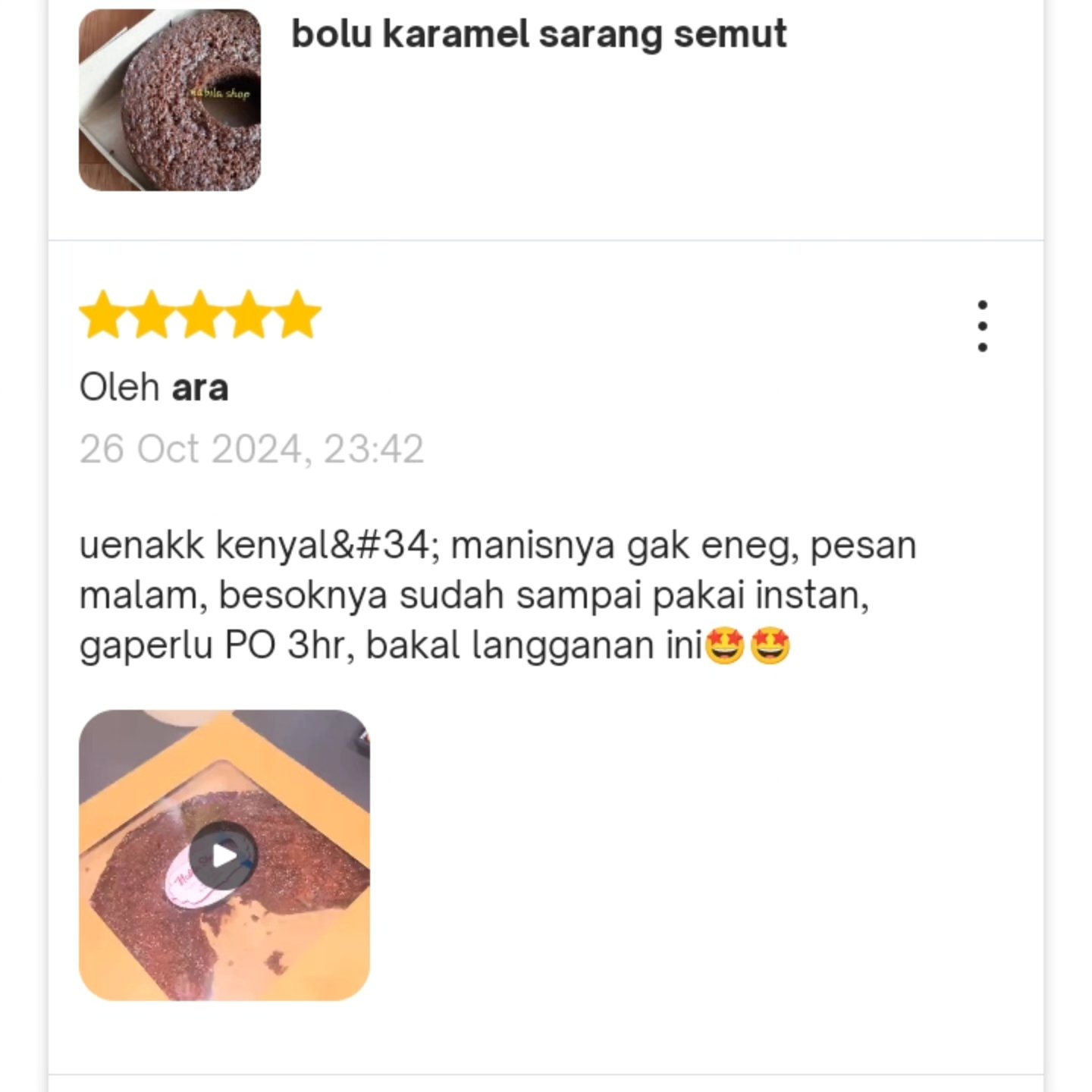 Screenshot ulasan pelanggan Nabila Shop