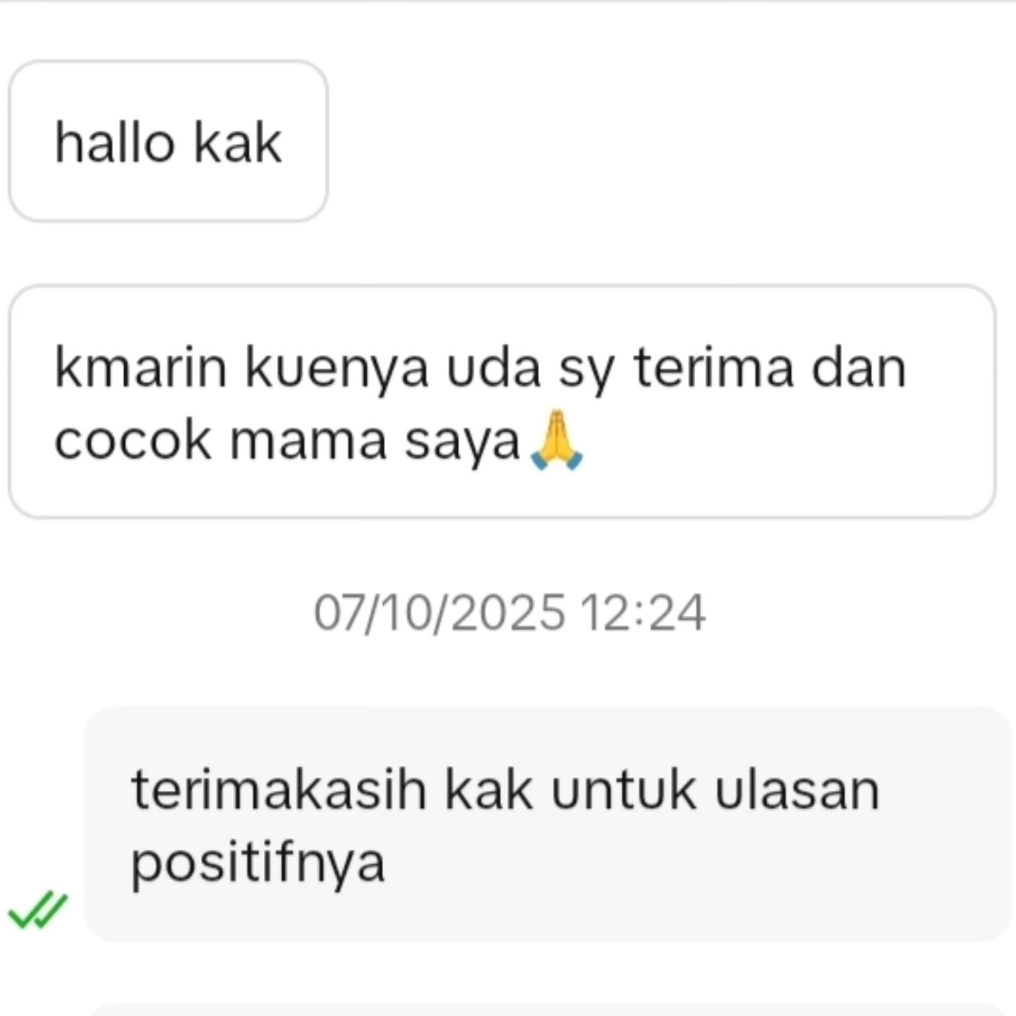 Screenshot testimoni pelanggan Nabila Shop untuk cake dan cookies