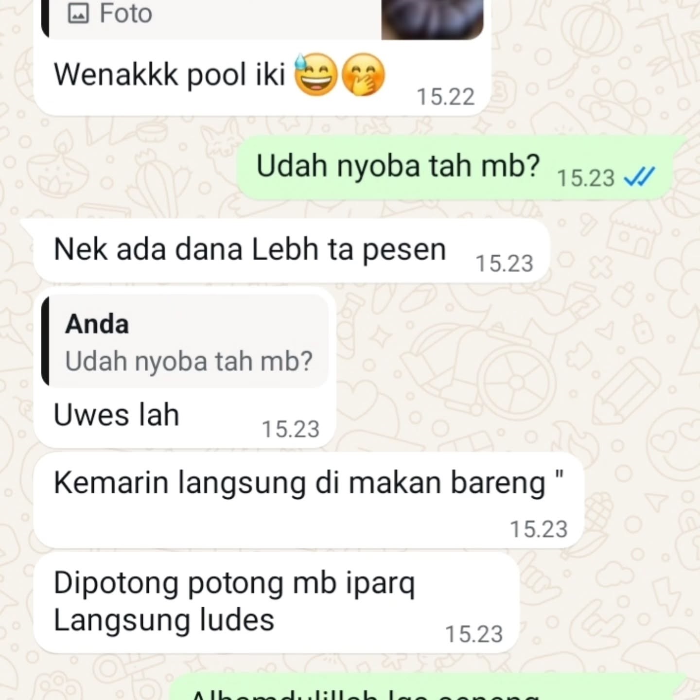 Screenshot testimoni pelanggan Nabila Shop Surabaya